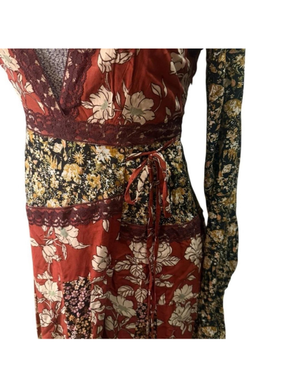 Floral Patchwork Wrap Maxi Dress - Rust - Picture 4 of 6